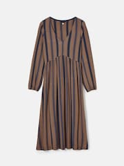 Joules Nia Navy Blue & Tan V-Neck Long Sleeve Midaxi Dress - Image 6 of 6
