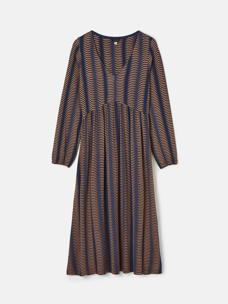 Joules Nia Navy Blue & Tan V-Neck Long Sleeve Midaxi Dress - Image 6 of 6