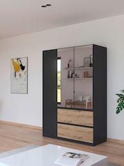 Rauch Grey Oak Fosta Wood and Mirror Semi Fitted Triple Wardrobe - Image 1 of 6