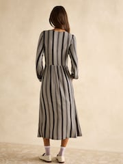 Joules Nia Black & Tan V-Neck Long Sleeve Midaxi Dress - Image 2 of 6
