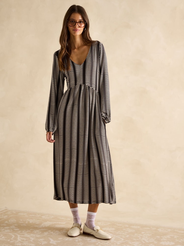 Joules Nia Black & Tan V-Neck Long Sleeve Midaxi Dress - Image 3 of 6