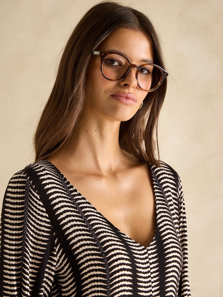 Joules Nia Black & Tan V-Neck Long Sleeve Midaxi Dress - Image 5 of 6
