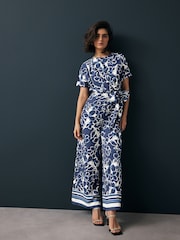 Navy Floral Tie Waist Detail Jumpsuit - Image 1 of 8