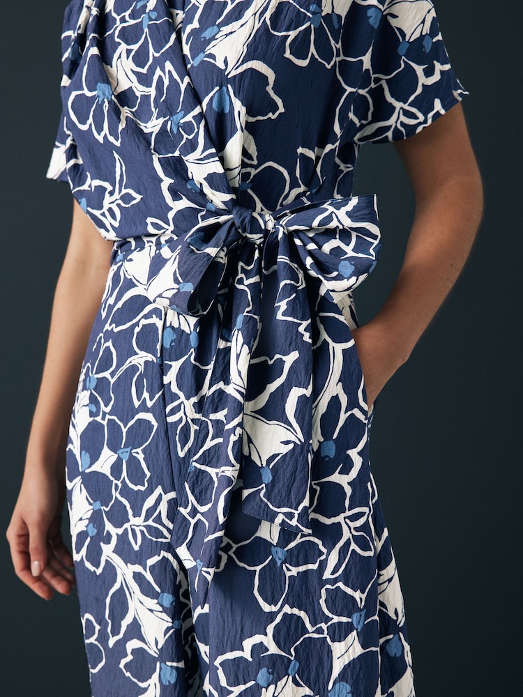 Navy Floral Tie Waist Detail Jumpsuit - Image 4 of 8