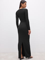 Black Long Sleeve Scoop Bodycon Soft Touch Polyamide Midi Dress - Image 3 of 7
