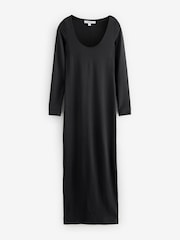 Black Long Sleeve Scoop Bodycon Soft Touch Polyamide Midi Dress - Image 5 of 7