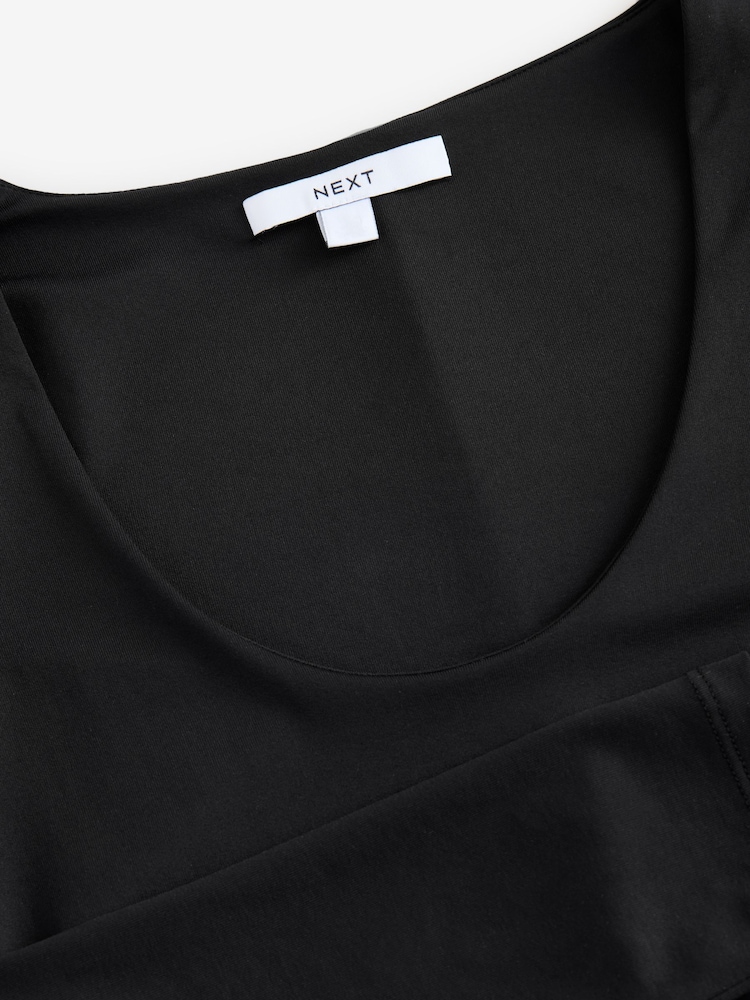 Noir - Manches longues Scoop Bodycon Soft Touch Polyamide Mi-long Robe - Image 6 of 7