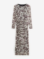 Brown Animal Long Sleeve Placement Floral Mesh Maxi Dress - Image 6 of 8