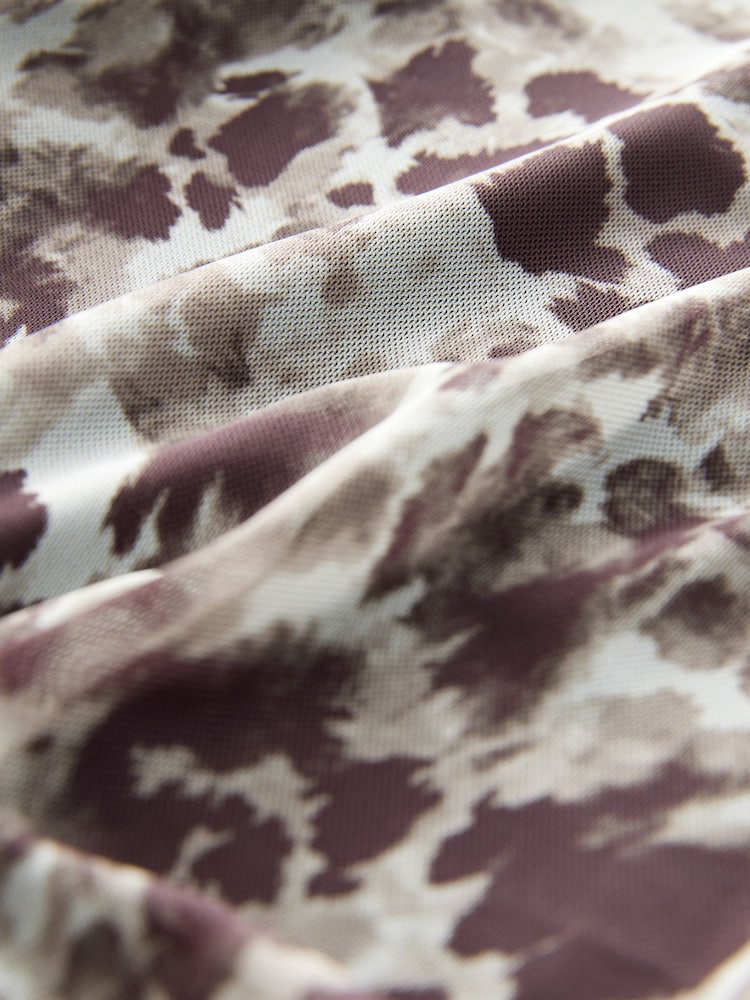 Brown Animal Long Sleeve Placement Floral Mesh Maxi Dress - Image 8 of 8