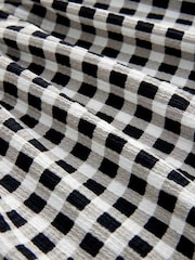 Black and White Gingham Check Textured Jersey Puff Sleeves Tie Front Detail Mini Dress - Image 7 of 8