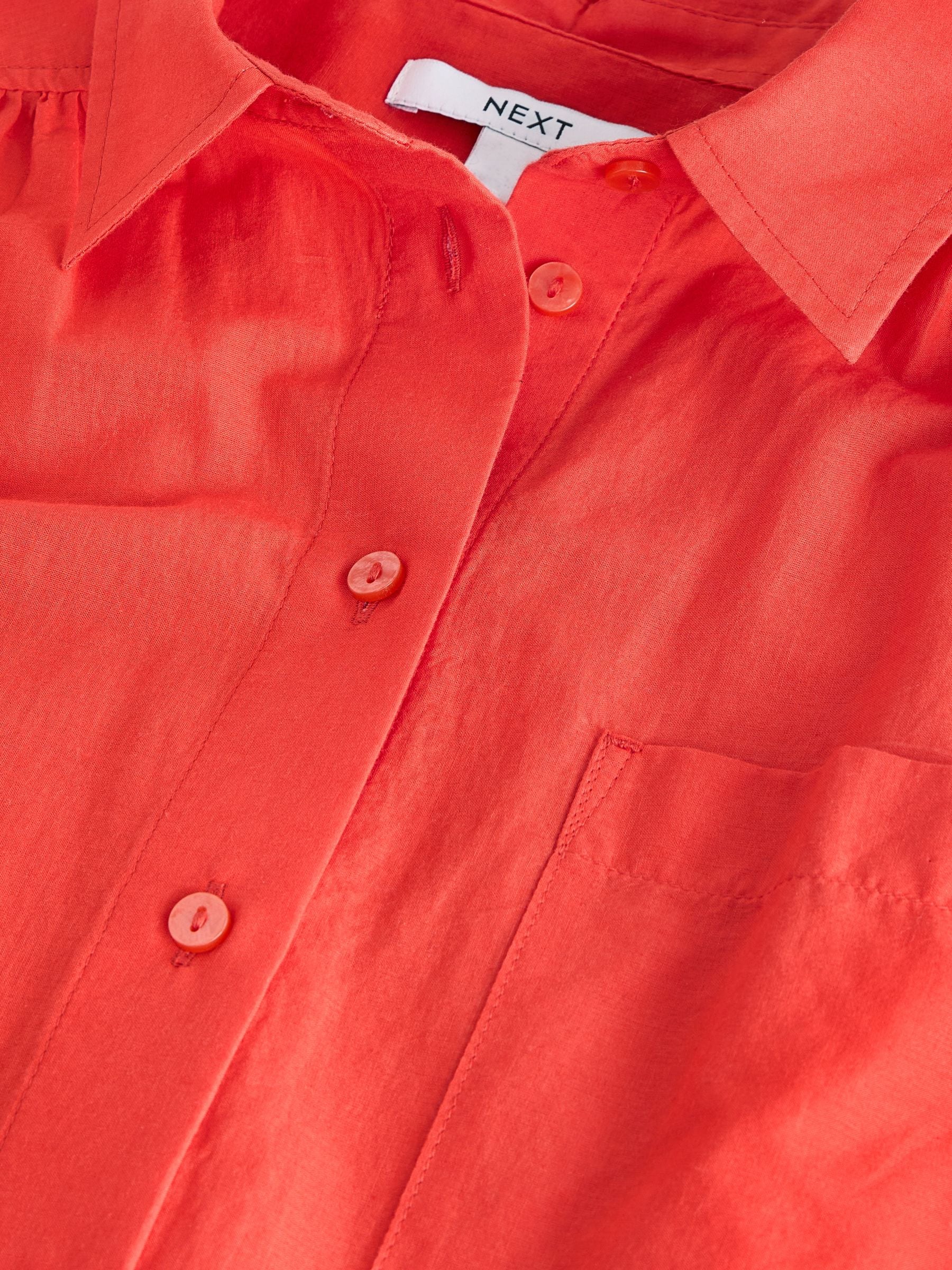 Buy Red Short Sleeve Drop Waist 100% Cotton Maxi Shirt Dress