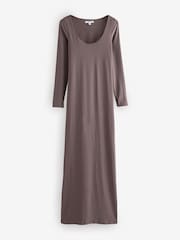 Taupe Pink Long Sleeve Scoop Bodycon Soft Touch Polyamide Midi Dress - Image 5 of 7