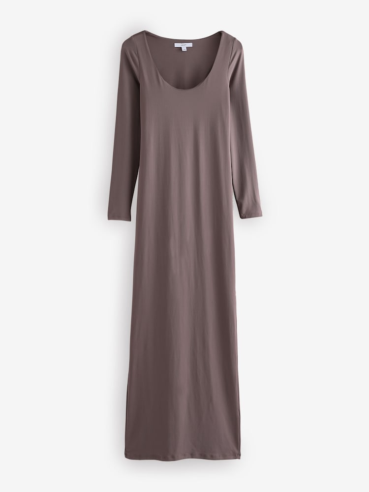 Taupe/rose - Manches longues Scoop Bodycon Soft Touch Polyamide Mi-long Robe - Image 5 of 7