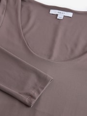 Taupe Pink Long Sleeve Scoop Bodycon Soft Touch Polyamide Midi Dress - Image 6 of 7