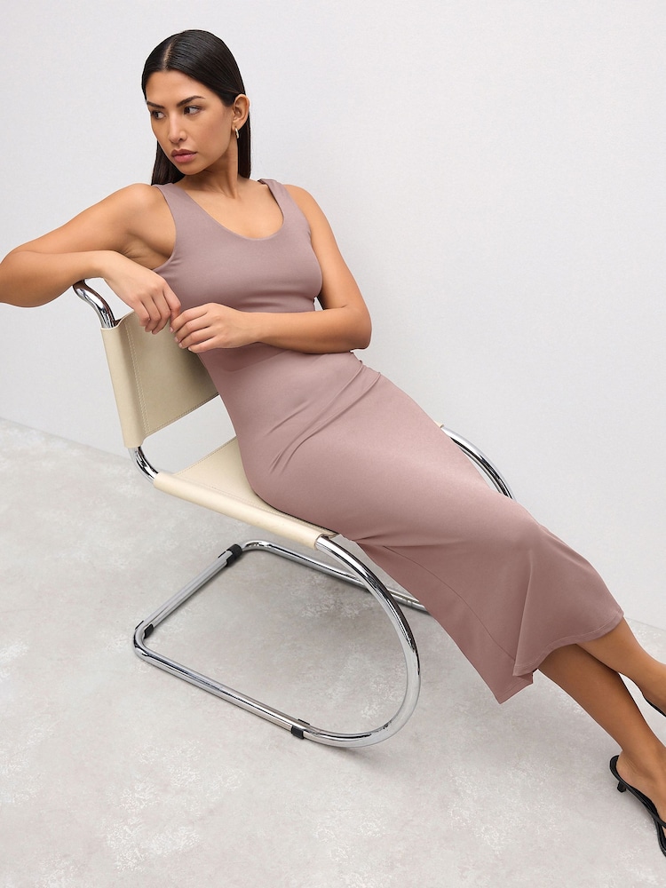 Pink/Brown Polyamide Soft Touch Sleeveless Scoop Neck Midi Dresses 2 Pack - Image 2 of 7