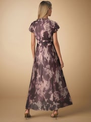 Pink/Violett - Plissiertes Midikleid aus Netzstoff mit V-Ausschnitt und Print für besondere Anlässe - Bild 2 von 9
