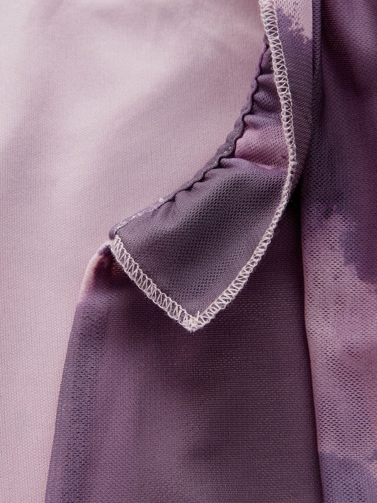 Pink/Purple Pleated Mesh Print V-Neck Occasion Midi Dress - Image 8 of 9