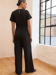 Negro texturizado - Tie Waist Detail Jumpsuit - Imagen 4 de 8
