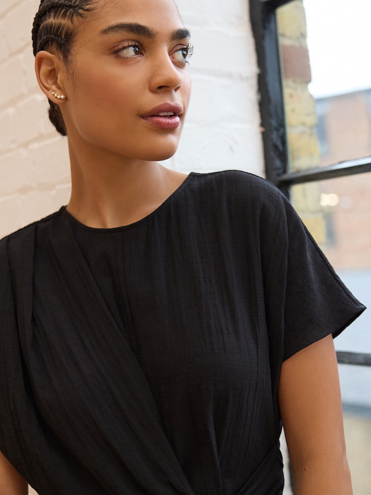 Black Textured Tie Waist Detail Jumpsuit - Image 5 of 8