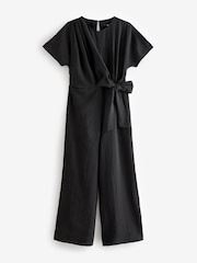 Negro texturizado - Tie Waist Detail Jumpsuit - Imagen 6 de 8