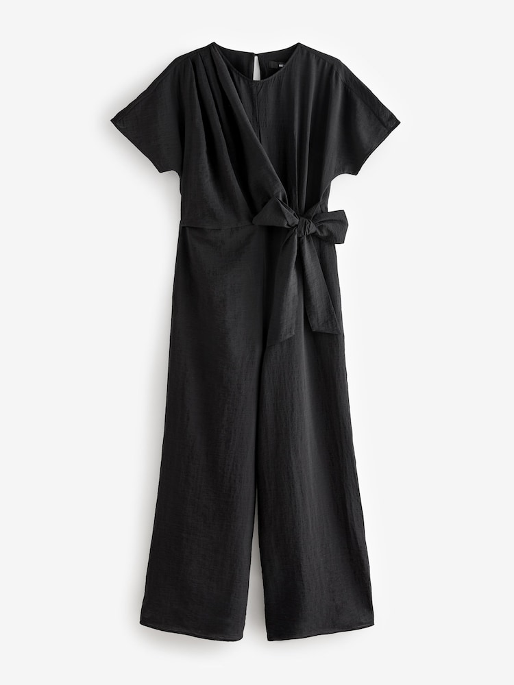 Black Textured Tie Waist Detail Jumpsuit - Image 6 of 8