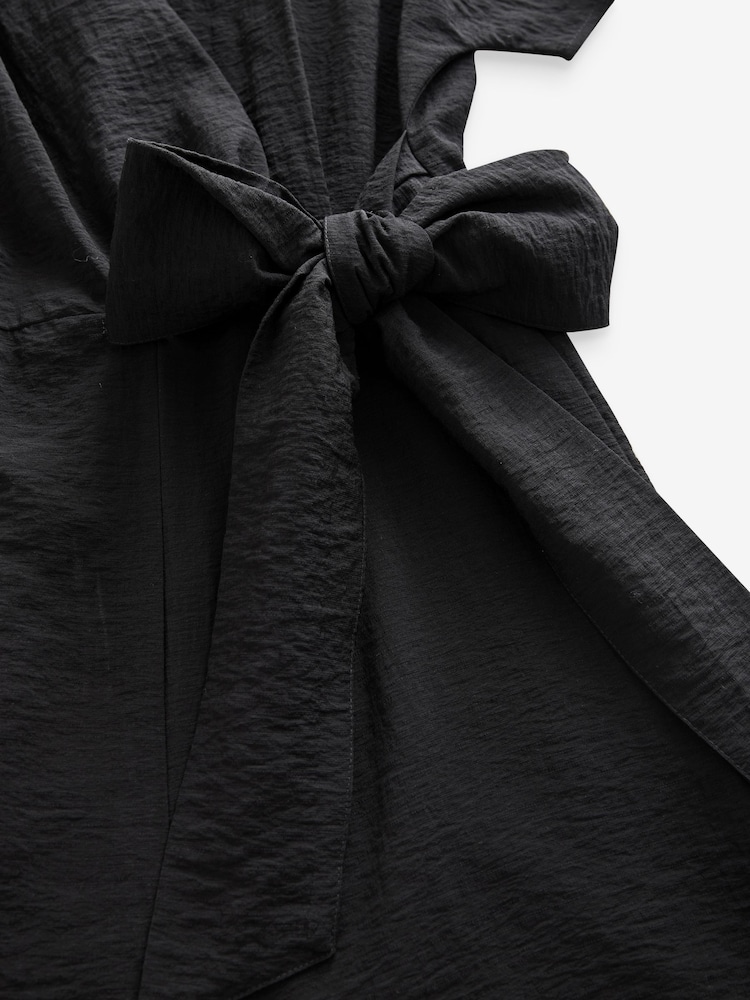 Black Textured Tie Waist Detail Jumpsuit - Image 7 of 8