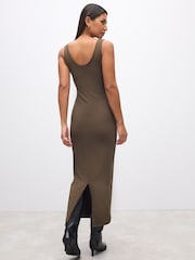 Green Khaki Polyamide Soft Touch Sleeveless Scoop Neck Midi Dress - Image 3 of 7