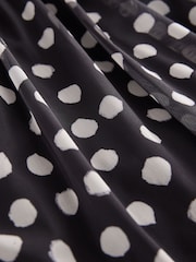 Black White Polka Dot Print Mesh Pleated Puff Sleeve Waist Detail Occasion Midi Dress - Image 8 of 8