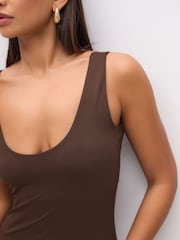 Chocolate Brown Polyamide Soft Touch Sleeveless Scoop Neck Midi Dress - Image 4 of 7