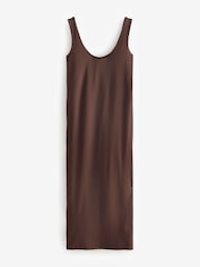 Chocolate Brown Polyamide Soft Touch Sleeveless Scoop Neck Midi Dress - Image 5 of 7