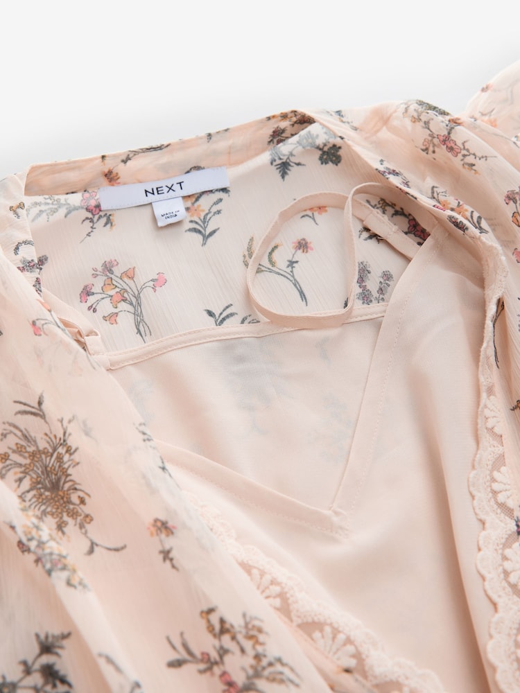 Cream Ditsy Floral Long Sleeve V-Neck Tiered Sheer Lace Boho Midi Dress - Image 7 of 7 Cream Ditsy Floral Long Sleeve V-Neck Tiered Sheer Lace Boho Midi Dress - Image 7 of 7