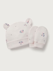 The White Company 100% Organic Cotton Hattie Floral Hat And Mitt White Set - Image 1 of 1