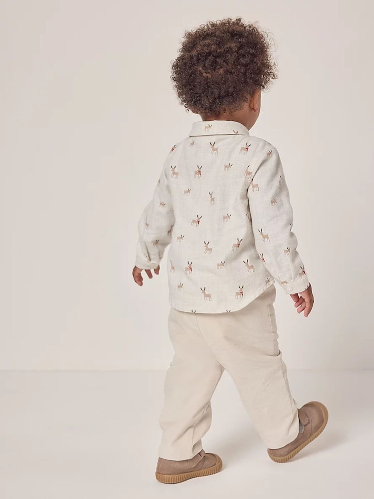 The White Company 100% Cotton Reindeer Shirt & Cord Trousers White Set - Image 2 of 5 The White Company 100% Cotton Reindeer Shirt & Cord Trousers White Set - Image 2 of 5