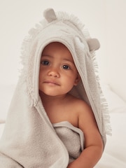 The White Company Natural 100% Cotton Lion Print Hooded Towel - Image 1 of 3