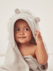 The White Company Natural 100% Cotton Lion Print Hooded Towel - Image 2 of 3