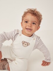 The White Company 100% Organic Cotton Terry Little Monkey Dungarees & Top White Set - Image 1 of 6