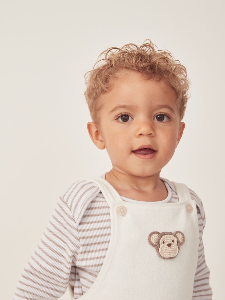 The White Company 100% Organic Cotton Terry Little Monkey Dungarees & Top White Set - Image 2 of 6