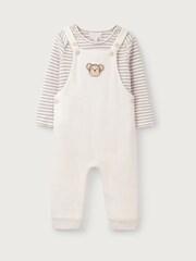 The White Company 100% Organic Cotton Terry Little Monkey Dungarees & Top White Set - Image 5 of 6