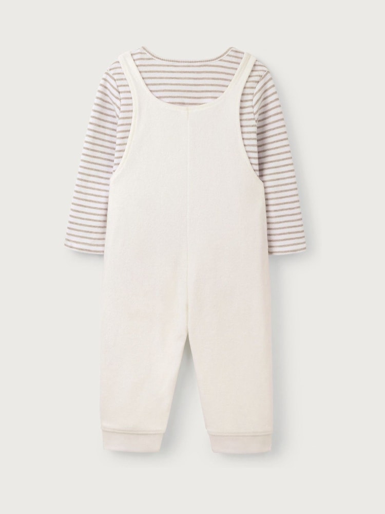 The White Company 100% Organic Cotton Terry Little Monkey Dungarees & Top White Set - Image 6 of 6