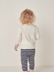 The White Company Baby Organic Cotton Wool Heart White Jumper & Stripe Leggings Set - Image 3 of 6