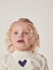 The White Company Baby Organic Cotton Wool Heart White Jumper & Stripe Leggings Set - Image 4 of 6