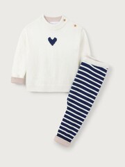 The White Company Baby Organic Cotton Wool Heart White Jumper & Stripe Leggings Set - Image 5 of 6
