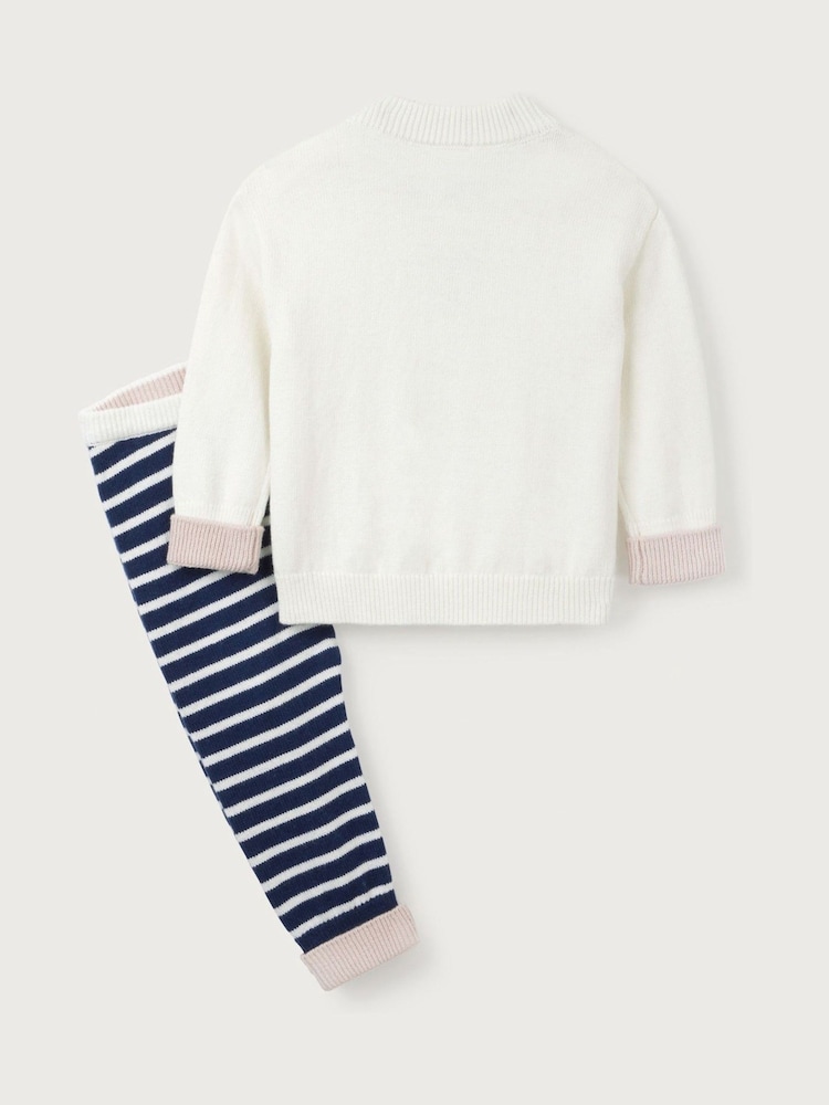 The White Company Baby Organic Cotton Wool Heart White Jumper & Stripe Leggings Set - Image 6 of 6