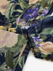 Navy and Green/Purple Floral Long Sleeve Occasion Pleated Maxi Dress - Image 9 of 9