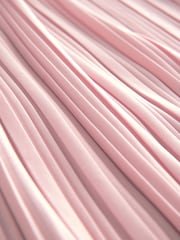 Blush Pink Metallic Plisse Long Sleeve Slash Neck Belted Maxi Dress - Image 8 of 9