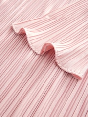 Blush Pink Metallic Plisse Long Sleeve Slash Neck Belted Maxi Dress - Image 9 of 9