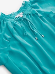 Teal Blue Long Sleeve Tie Neck Ruffle Tiered Maxi Dress - Image 6 of 7