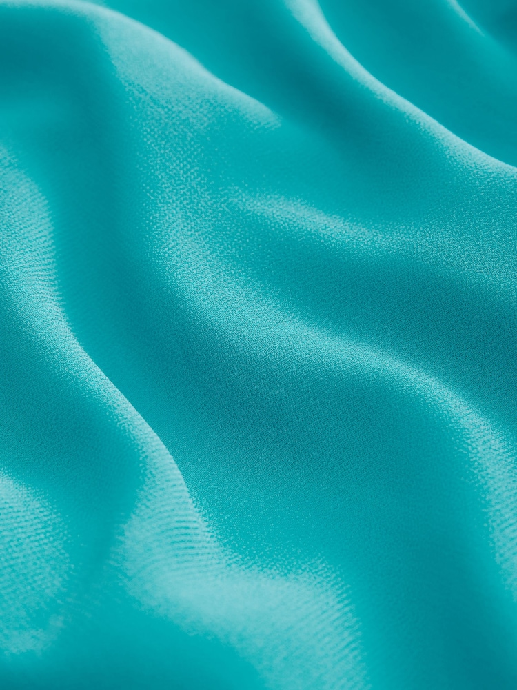 Teal Blue Long Sleeve Tie Neck Ruffle Tiered Maxi Dress - Image 7 of 7