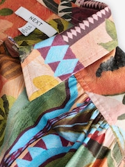 Papaya Fruit Print Short Sleeve Drop Waist 100% Cotton Maxi Shirt Dress - Image 7 of 7