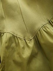 Khaki Green Woven Jersey Mix Sleeveless Racer Ribbed Midi Dress - Image 7 of 7